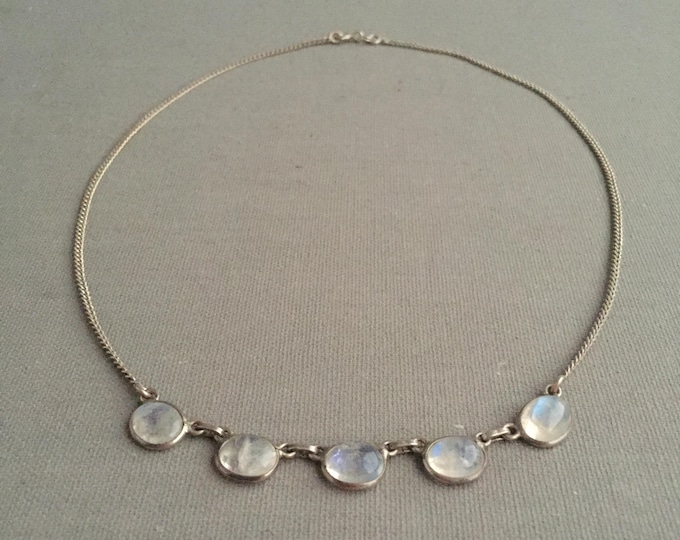 sterling silver necklace with bezel-set rainbow moonstone
