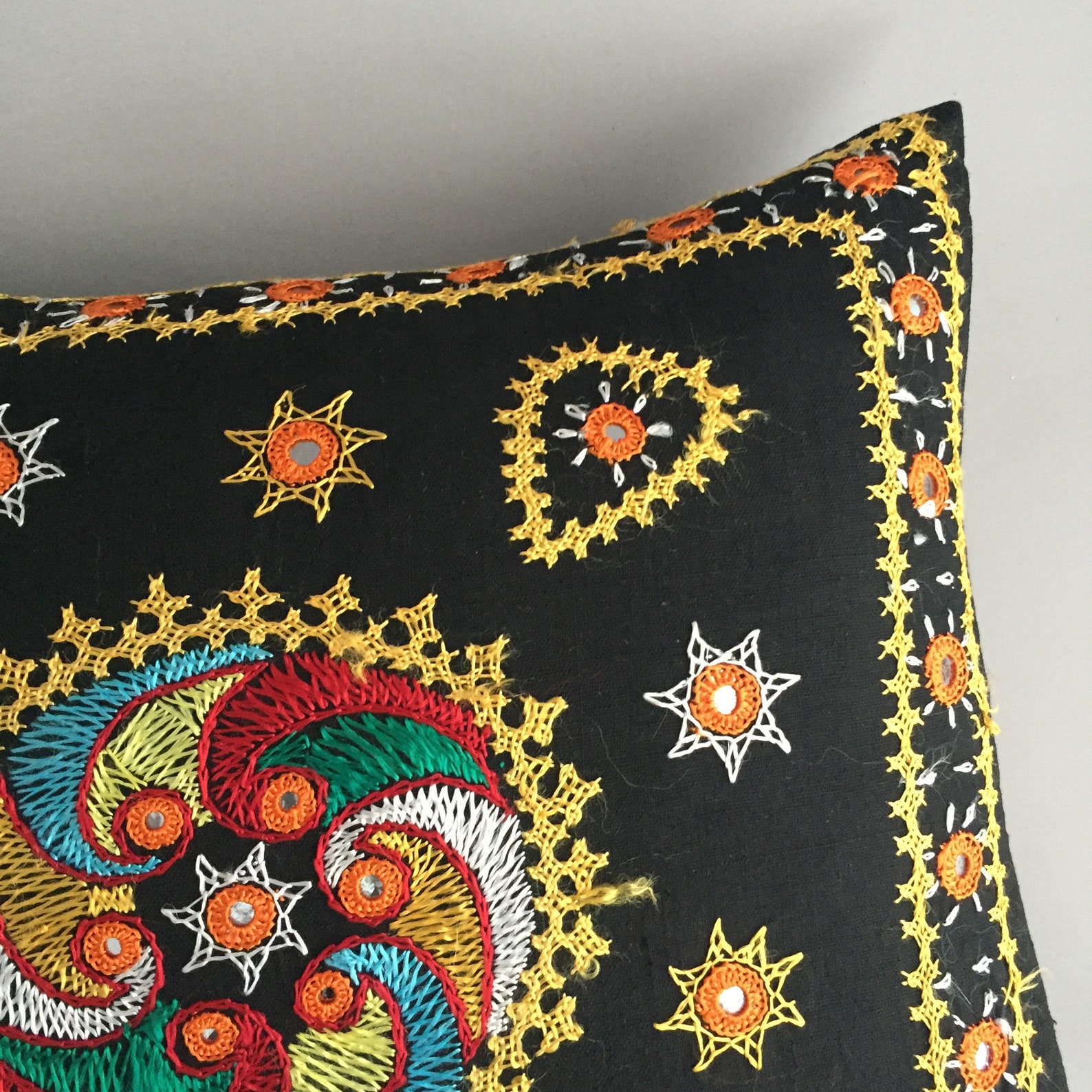 Embroidered Black Linen Cushion Cover Etsy UK