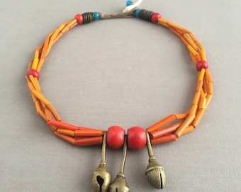 Collier Vintage Naga Heirloom – Perles De Commerce En Verre Rouge – Inde – 56 Cm