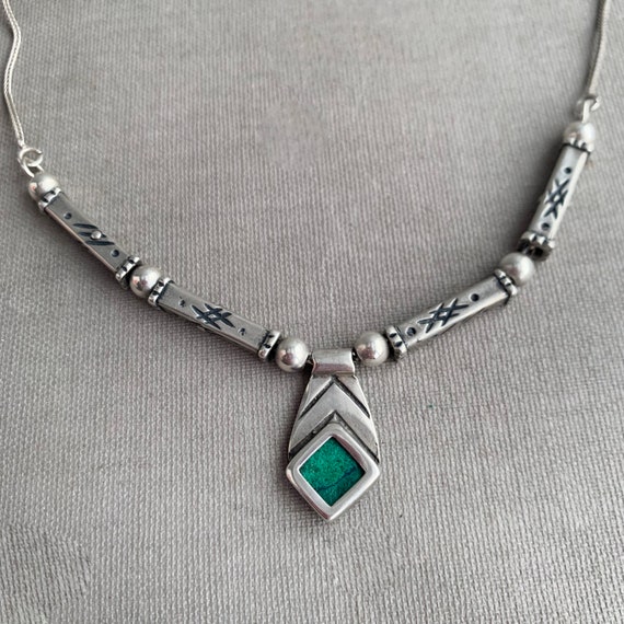 Navajo Sterling Silver Malachite Necklace ( 925)