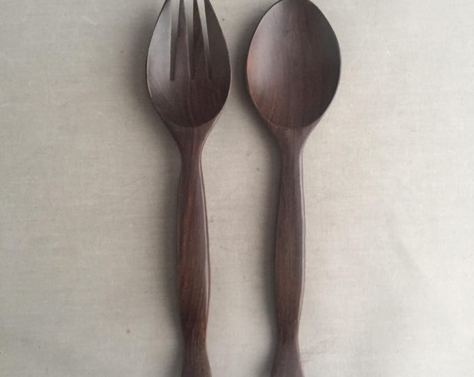 hand made dark hardwood salad servers