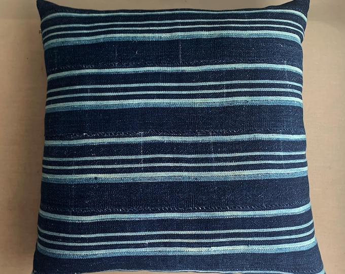 Vintage indigo stripe cushion, Benin, East Africa