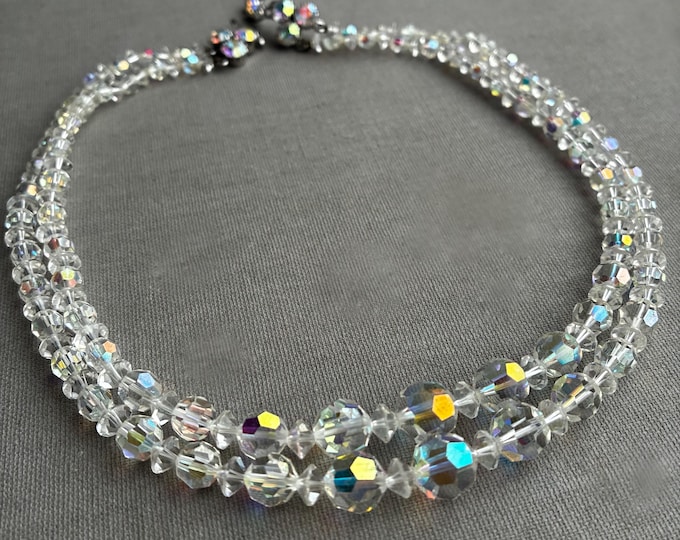double-strand aurora borealis faceted glass bead choker
