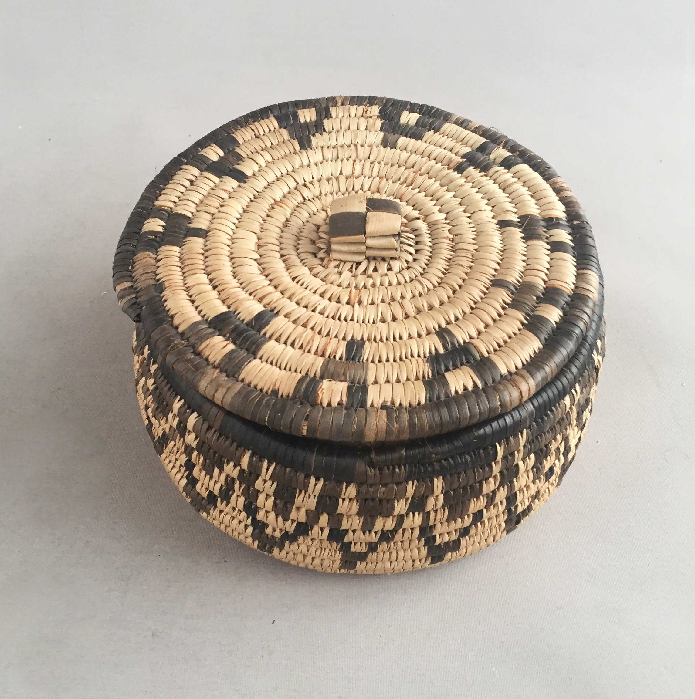 vintage woven african basket with lid