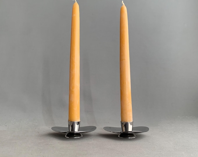 modernist stainless steel candle stick holders
