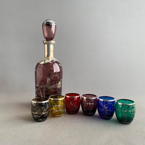 venetian glass harlequin decanter and shot glasses
