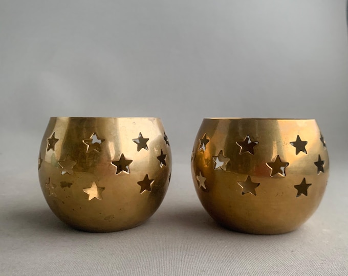 Brass Star Cutout Candle Holders