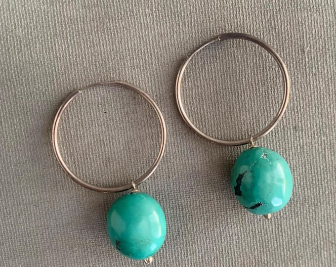 Turquoise drop earings on silver hoop (925)