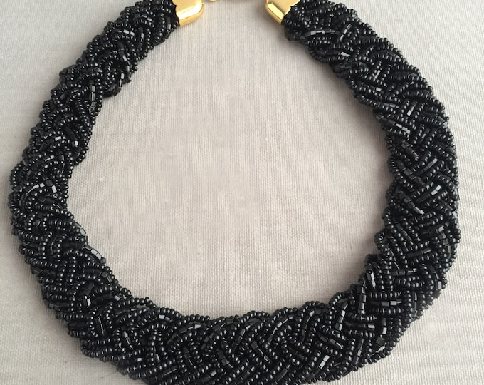 black glass bead braided choker