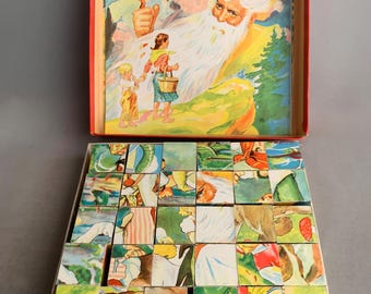 Old Wooden Picture Block Puzzle - Etsy
