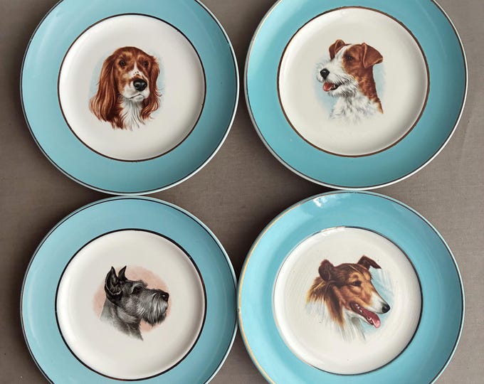 decorative ceramic dog plates x 4