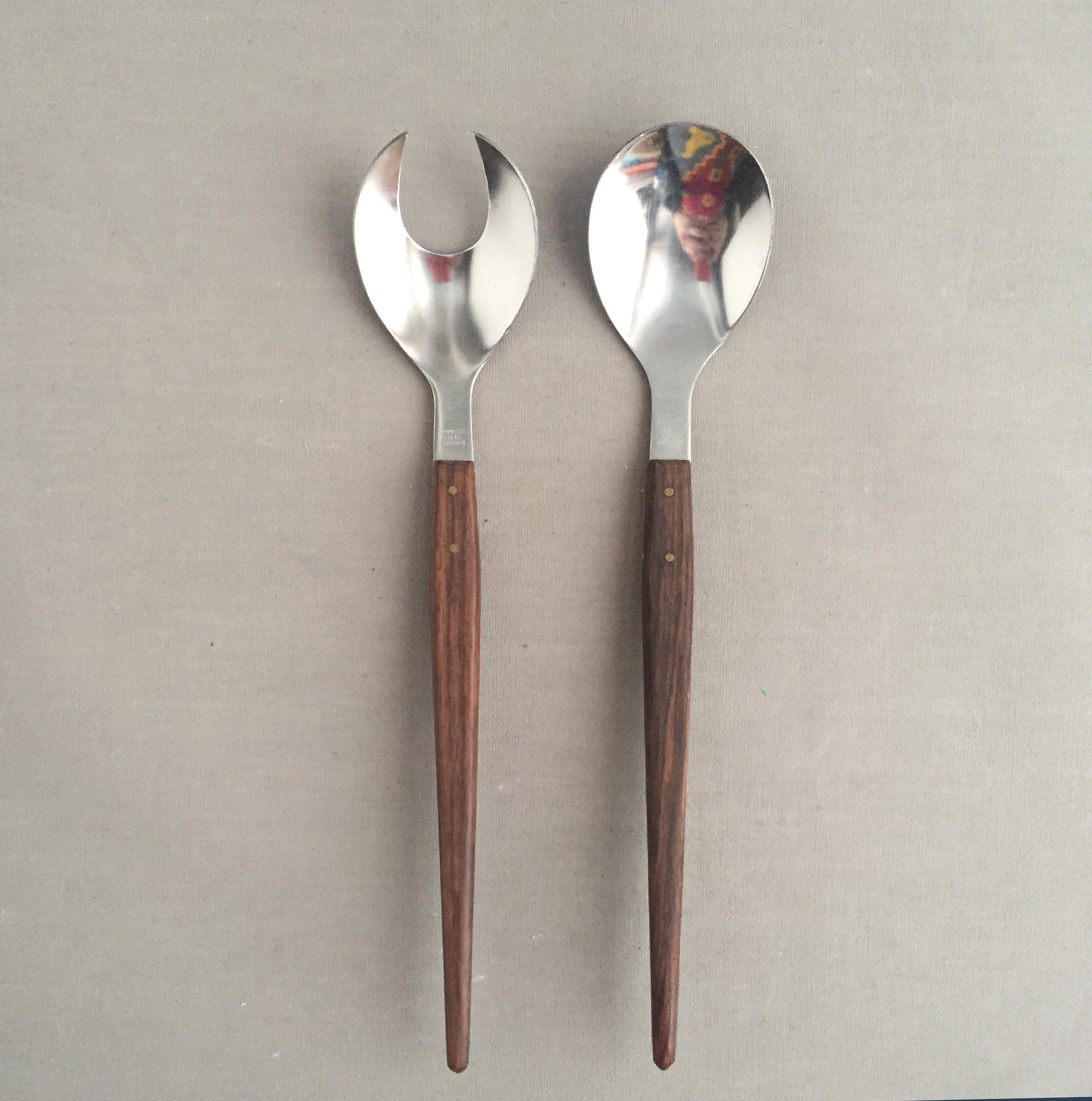 steel and wood salad servers