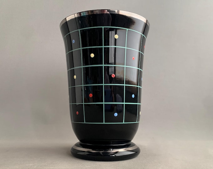 1950s hand painted glass vase
