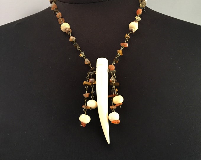 Brass, bone and semi precious stone necklace