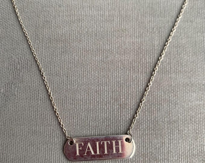 silver 925 Faith bar pendant necklace.