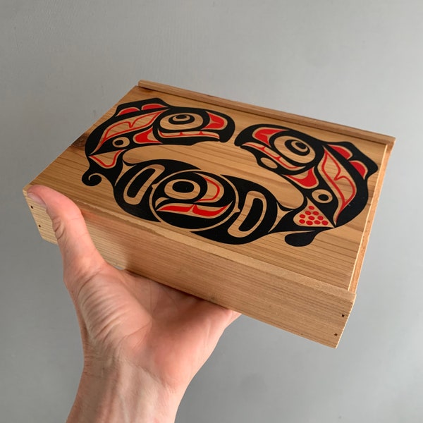 painted wooden box Haida 'Salmon' design