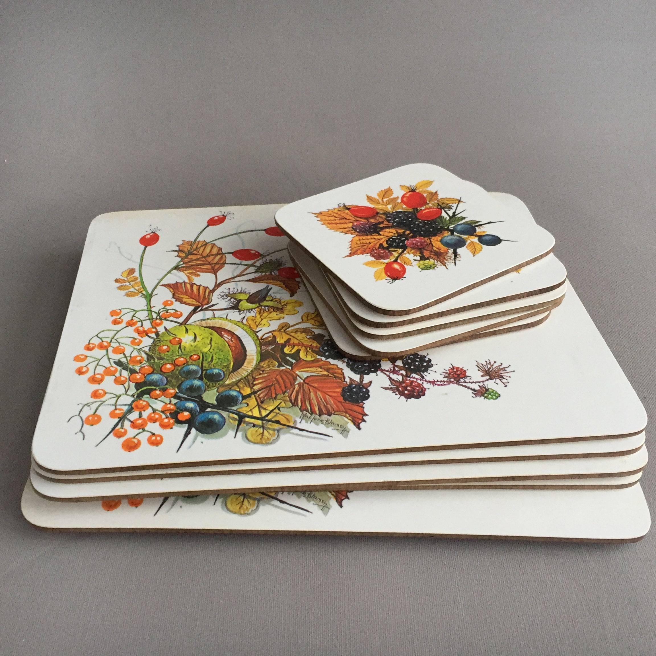 1970s place mat and coaster set