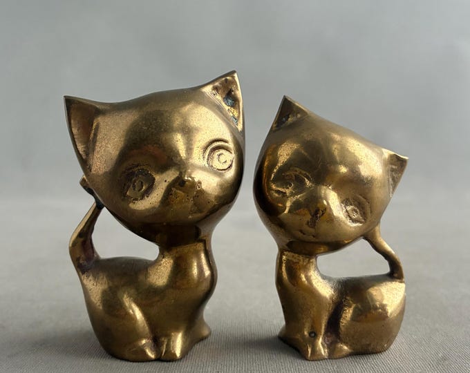 mid century brass cat figurines