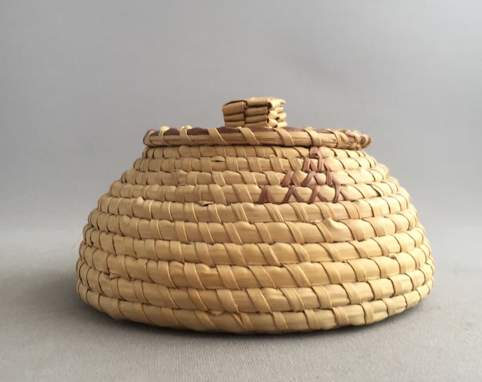 vintage woven african basket with lid