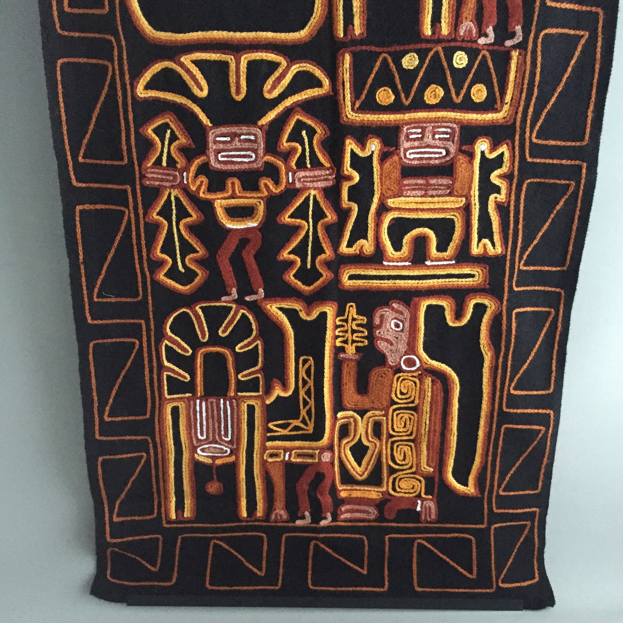 Hand Embroidery crewel work Wool Mayan Aztec wall hanging