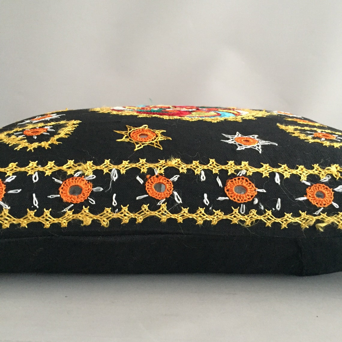 Embroidered Black Linen Cushion Cover Etsy UK