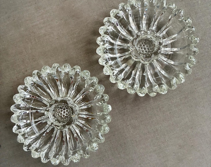 Pair of Vintage Hazel Atlas Sunflower Glass Taper Candle Holders