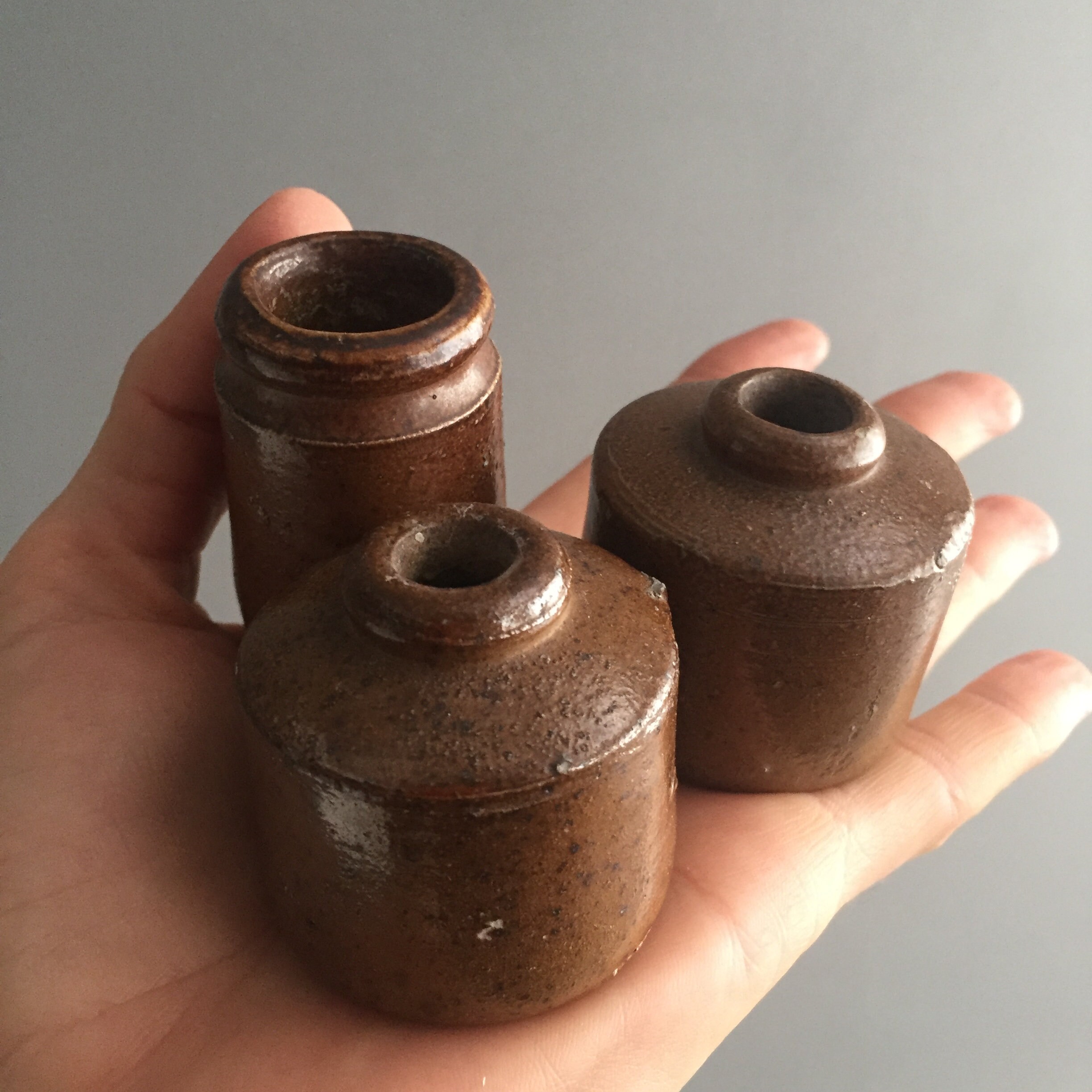 victorian salt glazed ceramic ink pots