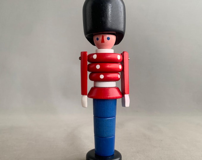 Mid century painted wooden stacking block toy soldier / guard