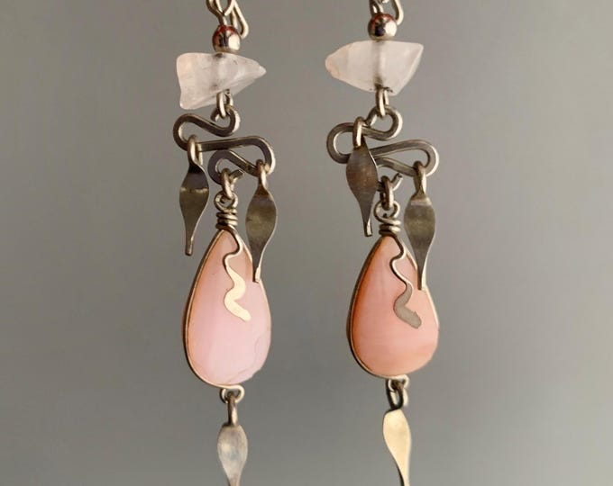 rose quarts and silver pendant earing
