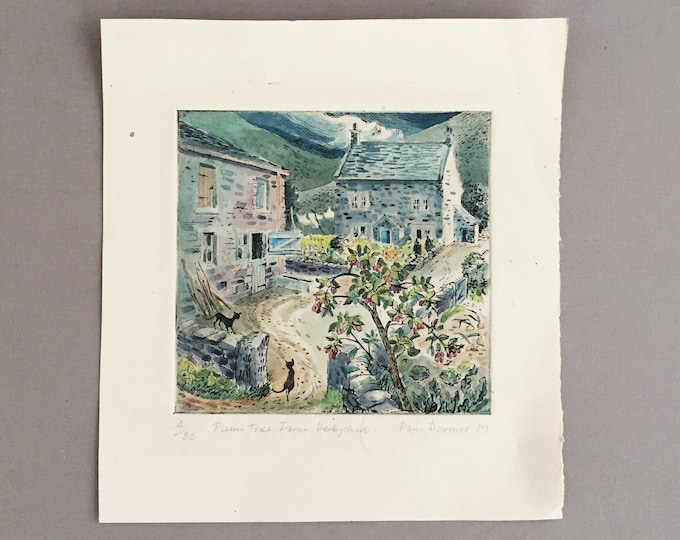 original water coloured etched print