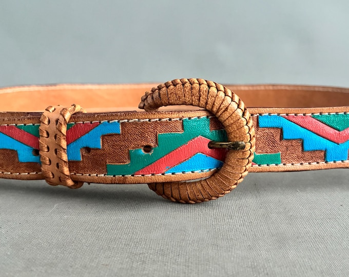 Southwestern leather tooled belt