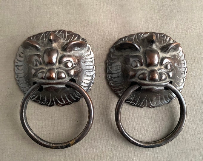 oriental  foo dog metal handles