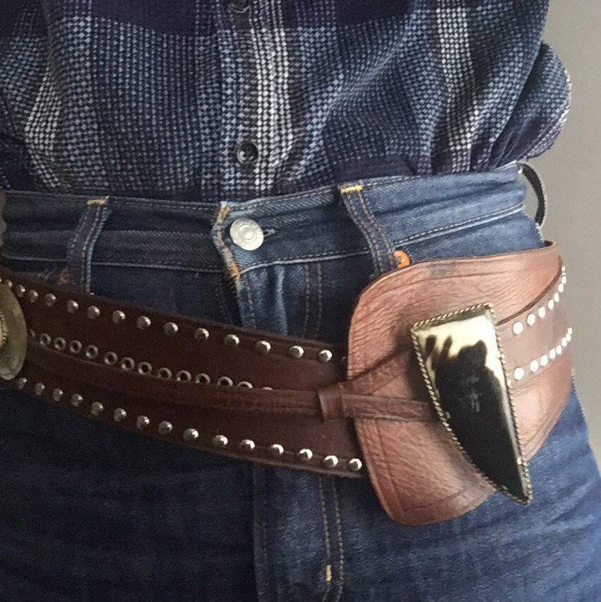 Hand made leather and cow horn belt