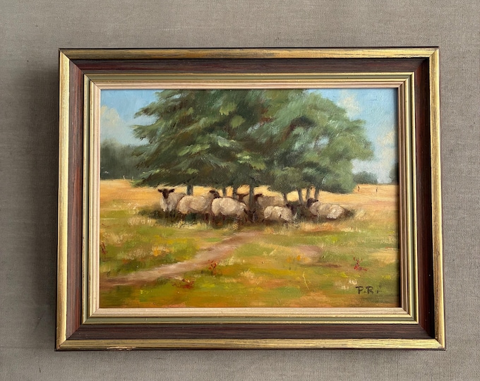 little oil painting of sheep in the shade