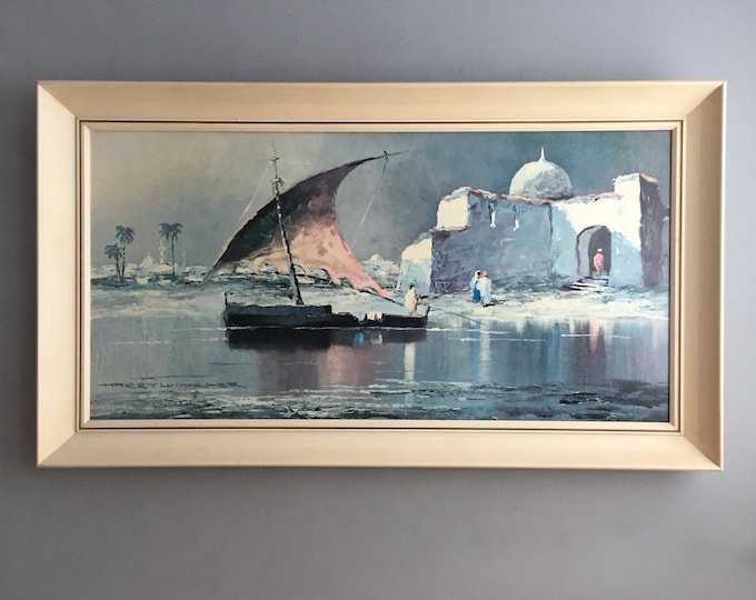 vintage framed retro print of a boat