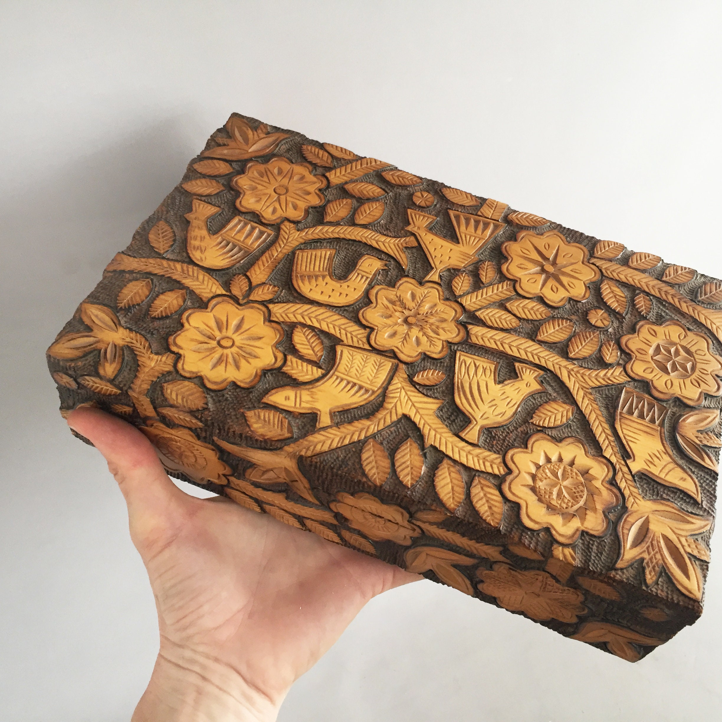 carved wooden box
