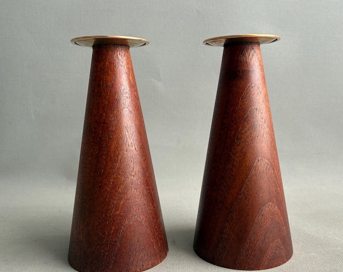 vintage Rakel Wayersvang (RW) Norway teak and brass candle holder