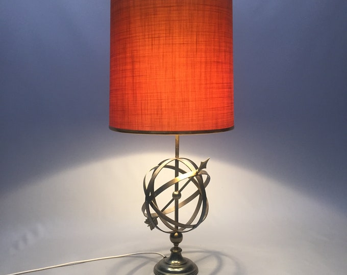 1970s Brass Armillary Sphere Nautical table lamp with original shade