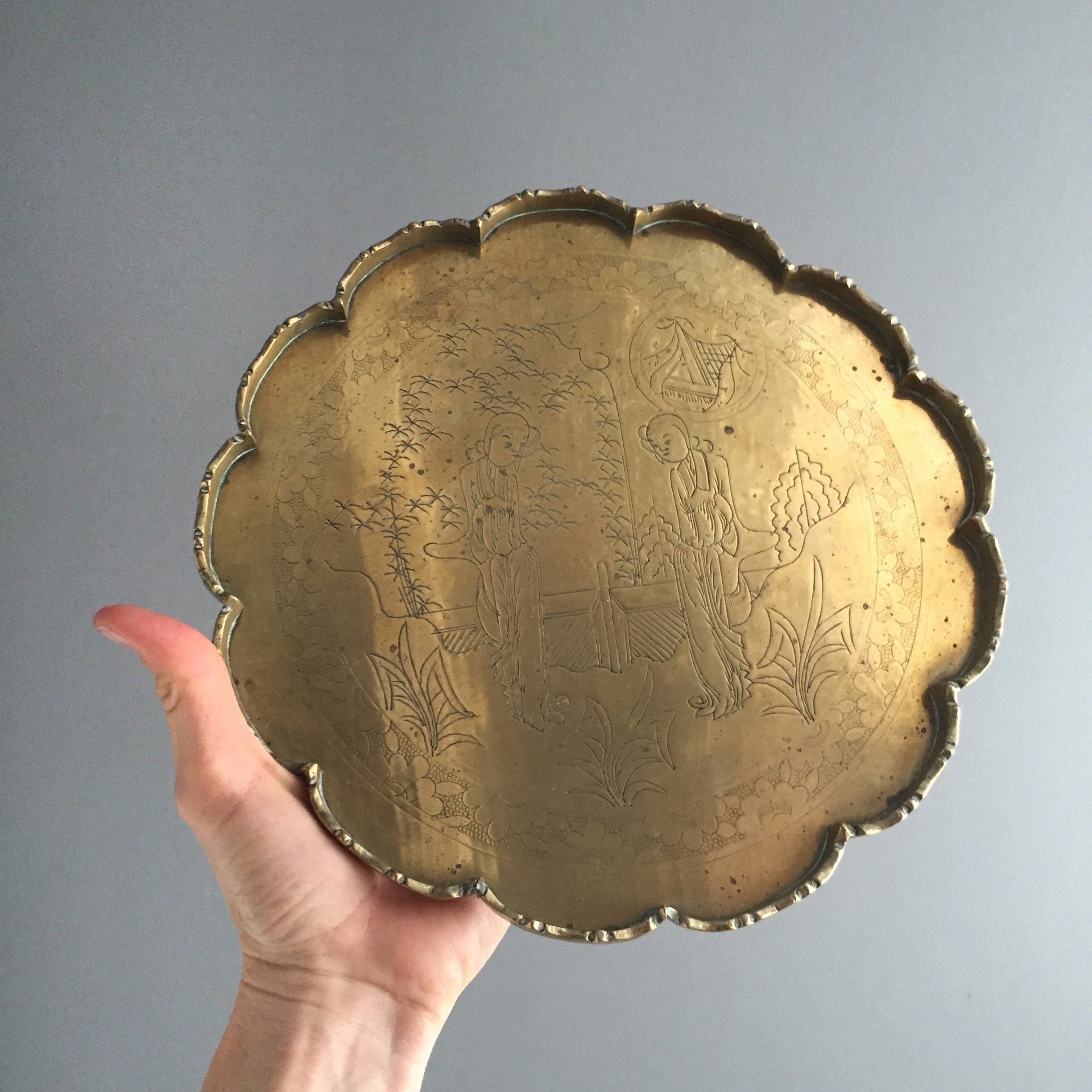 oriental brass etched tray