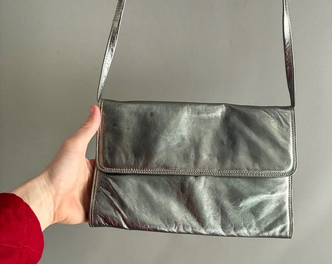 1980s silver leather cross body bag