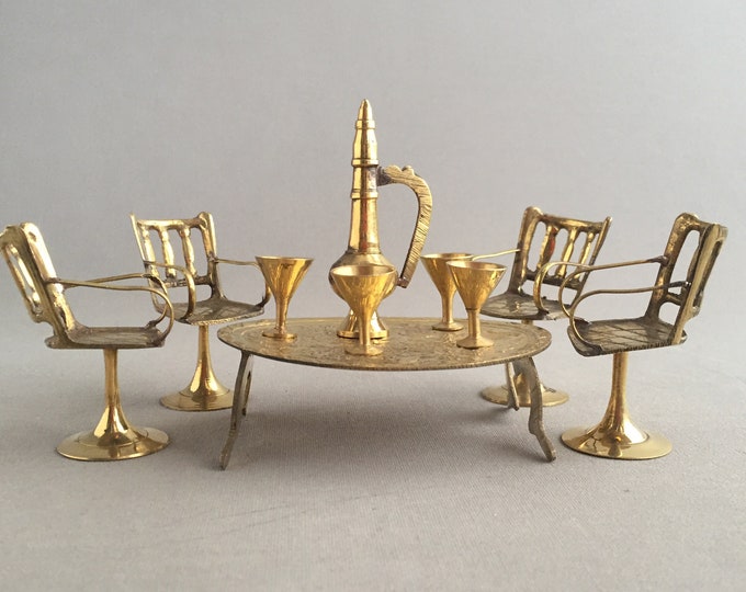 miniture brass table and chair set