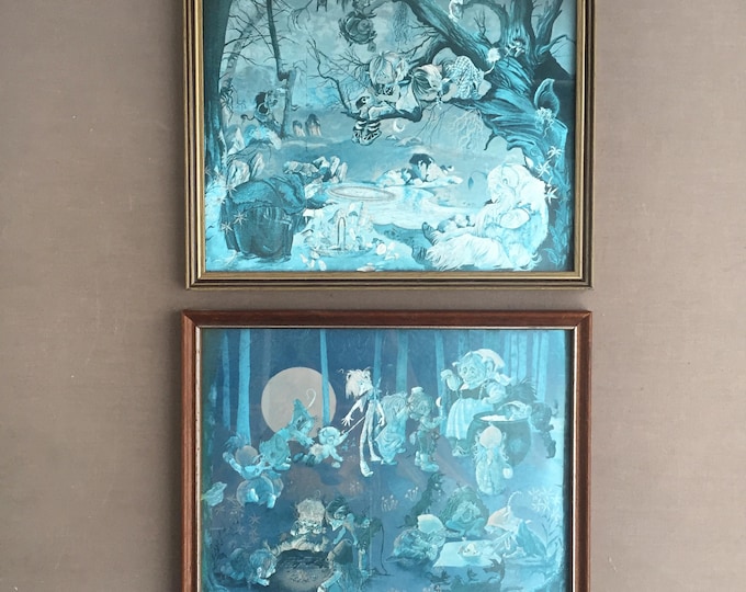 Vintage Foil Dufex Framed Art Print Fairy Elf 70's 80's Kitsch