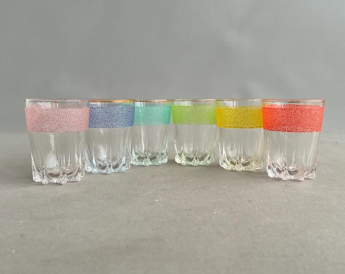 Mid-Century sugar-frosted shot glasses x 6