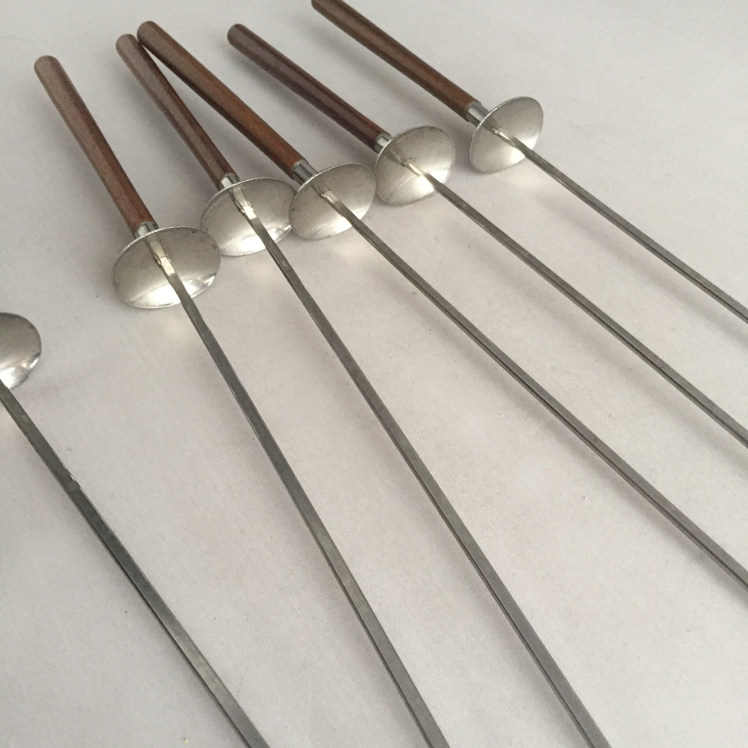 Vintage stainless steel and wood kebab sticks