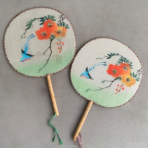 vintage oriental  hand painted silk fans