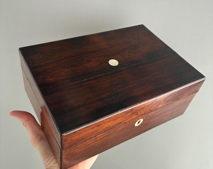 Antique Victorian rosewood jewellery box with mother of pearl inlay
