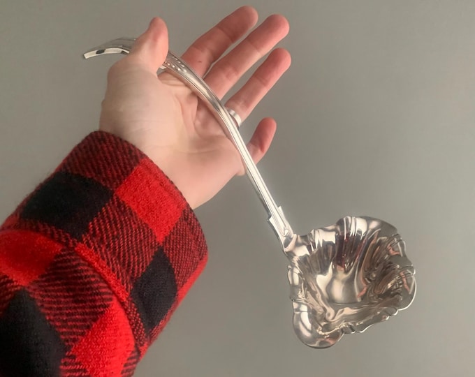 Sheffield England Silverplate Double Spouted Punch Bowl / Soup Ladle Spoon