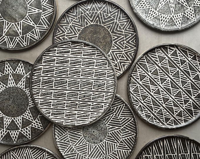 studio pottery sgraffito technique plates