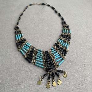 Faience bead bib necklace Art deco style  /Egyptian revival  circa 1970