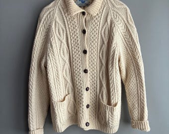 wool aran knit antartex fisherman cable knit cardigan